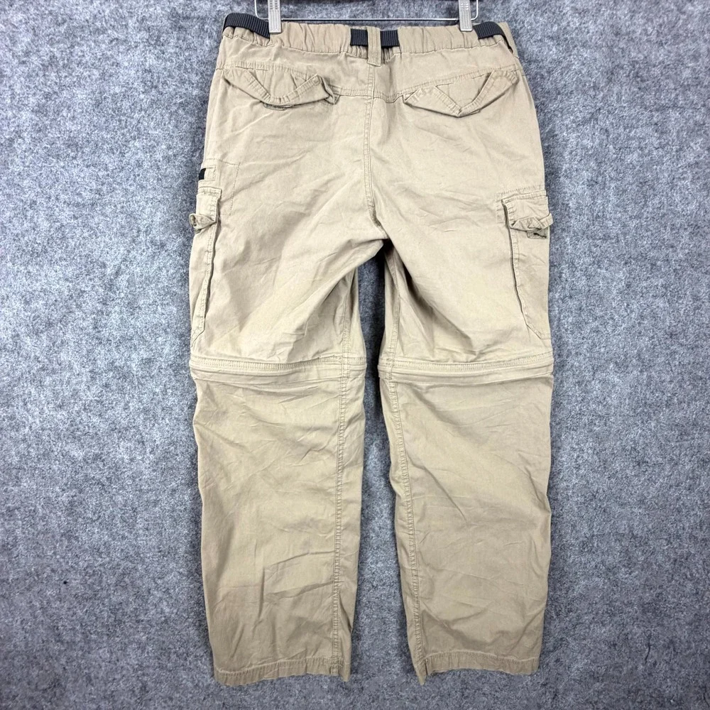 BC Clothing Convertible Cargo Pants Mens Large Khaki Stretch Hiking Belt Webbed